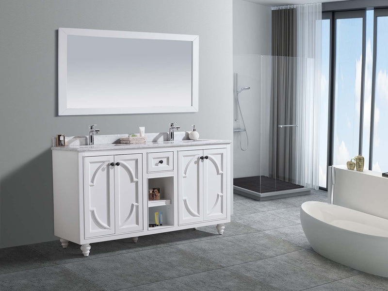Laviva 313613-60W-WC Odyssey 60" White Double Sink Bathroom Vanity with White Carrara Marble Countertop