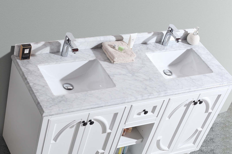 Laviva 313613-60W-WC Odyssey 60" White Double Sink Bathroom Vanity with White Carrara Marble Countertop