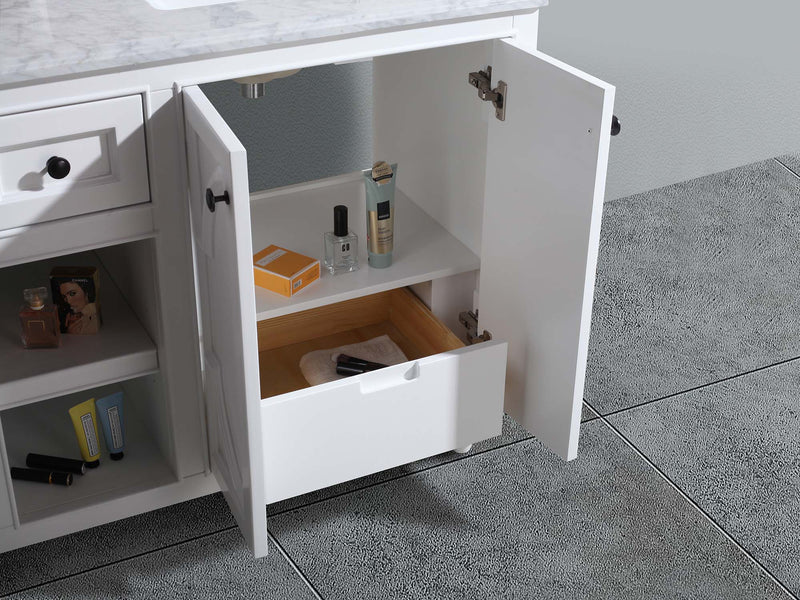 Laviva 313613-60W-WC Odyssey 60" White Double Sink Bathroom Vanity with White Carrara Marble Countertop