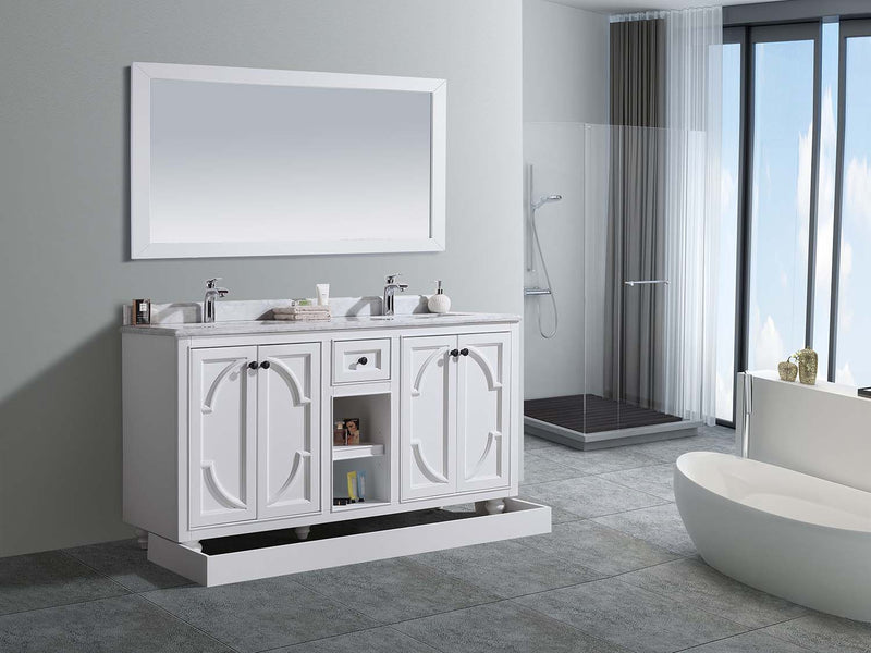 Laviva 313613-60W-WC Odyssey 60" White Double Sink Bathroom Vanity with White Carrara Marble Countertop