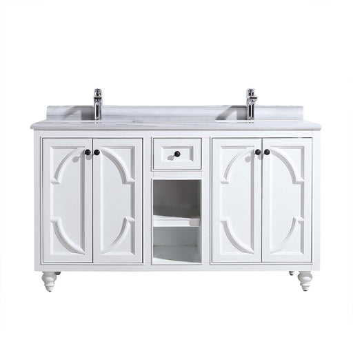 Laviva 313613-60W-WS Odyssey 60" White Double Sink Bathroom Vanity with White Stripes Marble Countertop