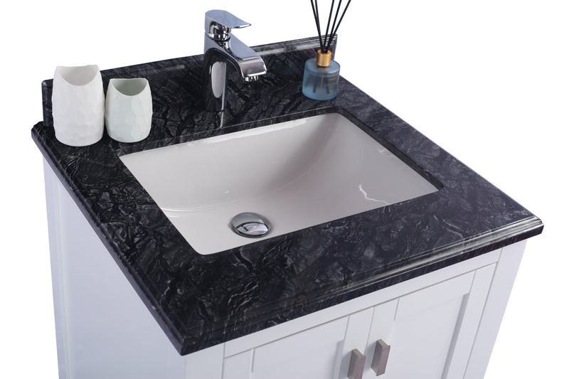 Laviva 313ANG-24W-BW Wilson 24" White Bathroom Vanity with Black Wood Marble Countertop