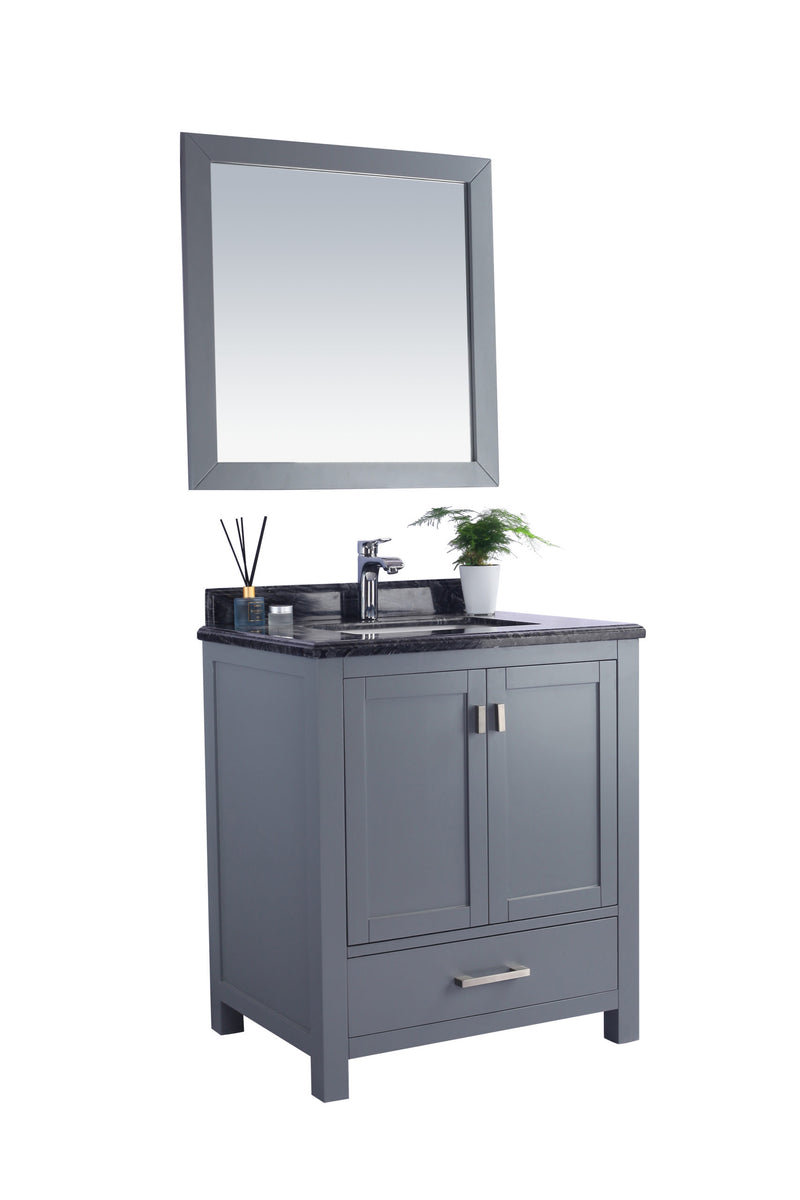 Laviva 313ANG-30G-BW Wilson 30" Grey Bathroom Vanity with Black Wood Marble Countertop