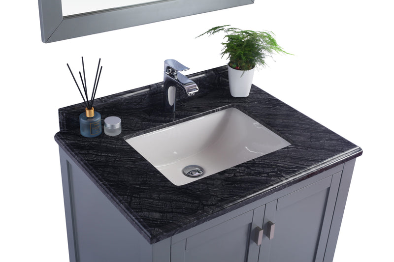 Laviva 313ANG-30G-BW Wilson 30" Grey Bathroom Vanity with Black Wood Marble Countertop