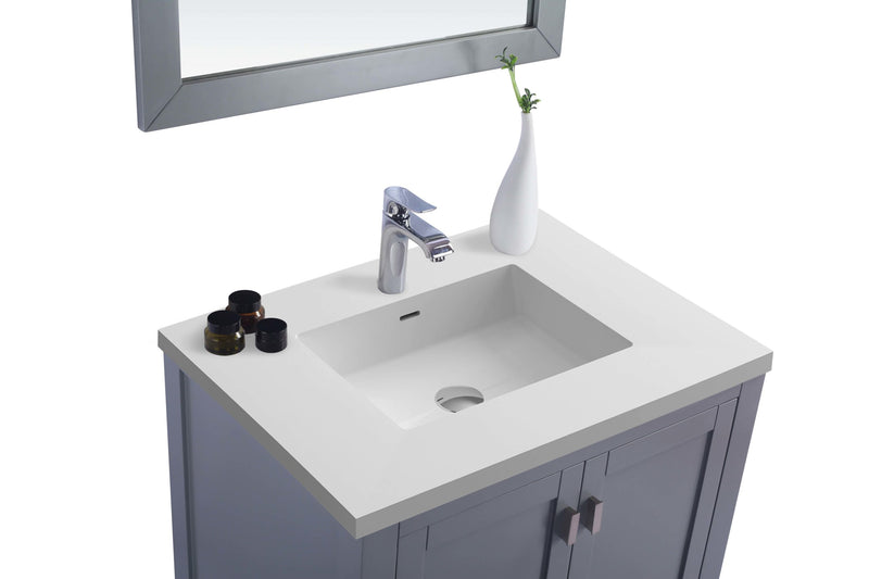Laviva 313ANG-30G-MW Wilson 30" Grey Bathroom Vanity with Matte White VIVA Stone Solid Surface Countertop