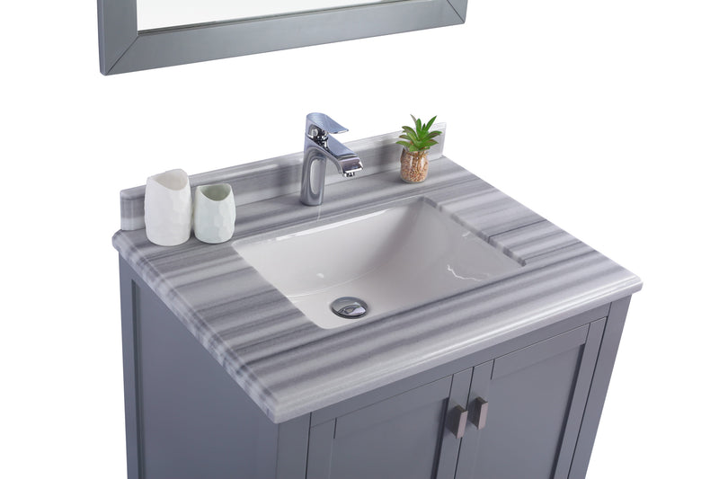 Laviva 313ANG-30G-WS Wilson 30" Grey Bathroom Vanity with White Stripes Marble Countertop