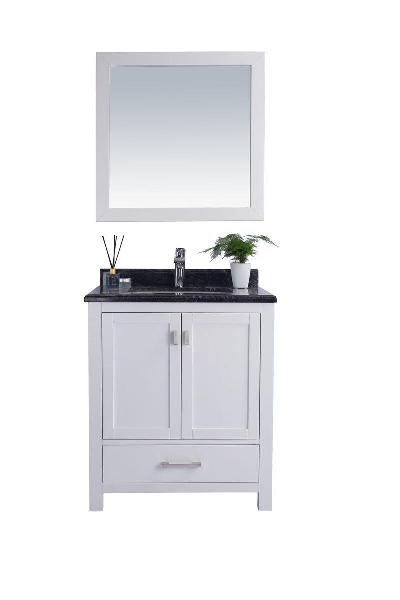 Laviva 313ANG-30W-BW Wilson 30" White Bathroom Vanity with Black Wood Marble Countertop