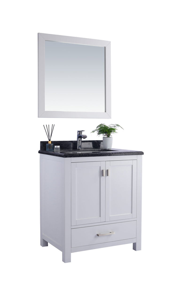 Laviva 313ANG-30W-BW Wilson 30" White Bathroom Vanity with Black Wood Marble Countertop