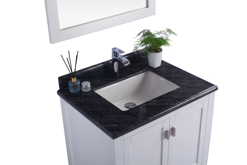 Laviva 313ANG-30W-BW Wilson 30" White Bathroom Vanity with Black Wood Marble Countertop