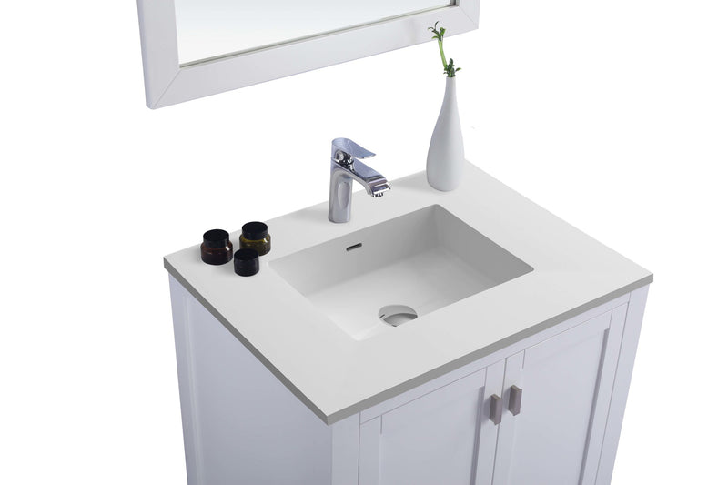 Laviva 313ANG-30W-MW Wilson 30" White Bathroom Vanity with Matte White VIVA Stone Solid Surface Countertop