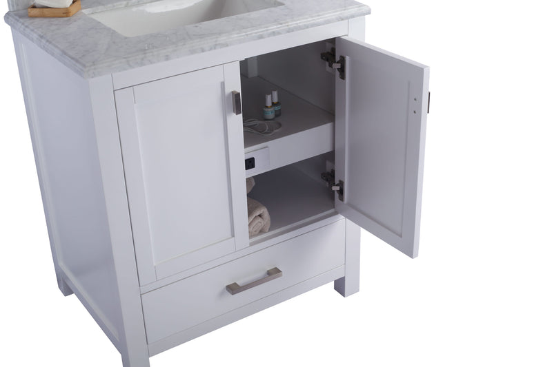 Laviva 313ANG-30W-MW Wilson 30" White Bathroom Vanity with Matte White VIVA Stone Solid Surface Countertop