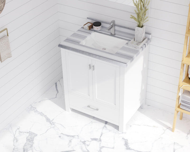 Laviva 313ANG-30W-WS Wilson 30" White Bathroom Vanity with White Stripes Marble Countertop