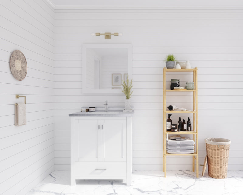 Laviva 313ANG-30W-WS Wilson 30" White Bathroom Vanity with White Stripes Marble Countertop