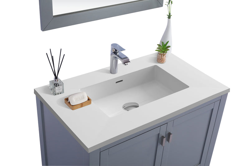 Laviva 313ANG-36G-MW Wilson 36" Grey Bathroom Vanity with Matte White VIVA Stone Solid Surface Countertop
