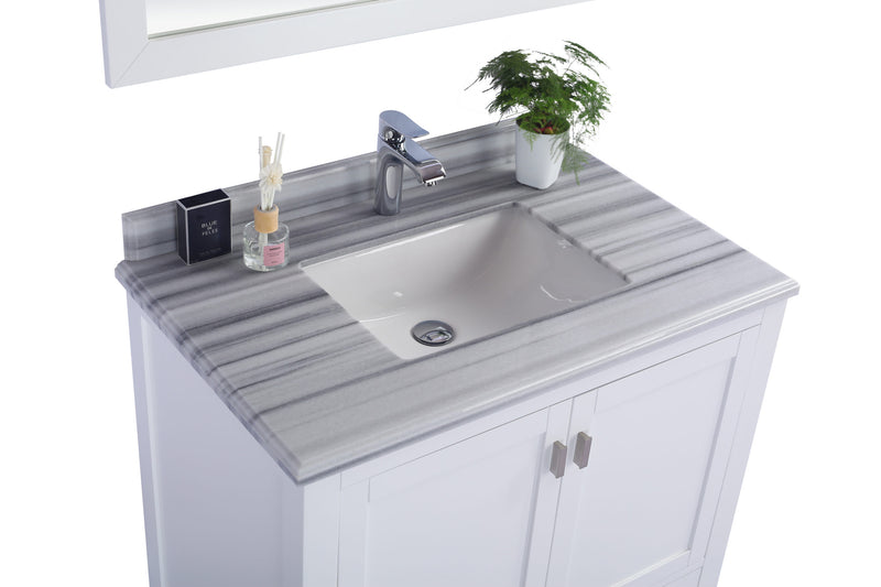 Laviva 313ANG-36W-WS Wilson 36" White Bathroom Vanity with White Stripes Marble Countertop