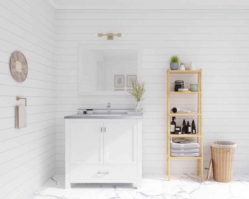 Laviva 313ANG-36W-WS Wilson 36" White Bathroom Vanity with White Stripes Marble Countertop