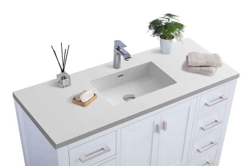 Laviva 313ANG-48W-MW Wilson 48" White Bathroom Vanity with Matte White VIVA Stone Solid Surface Countertop