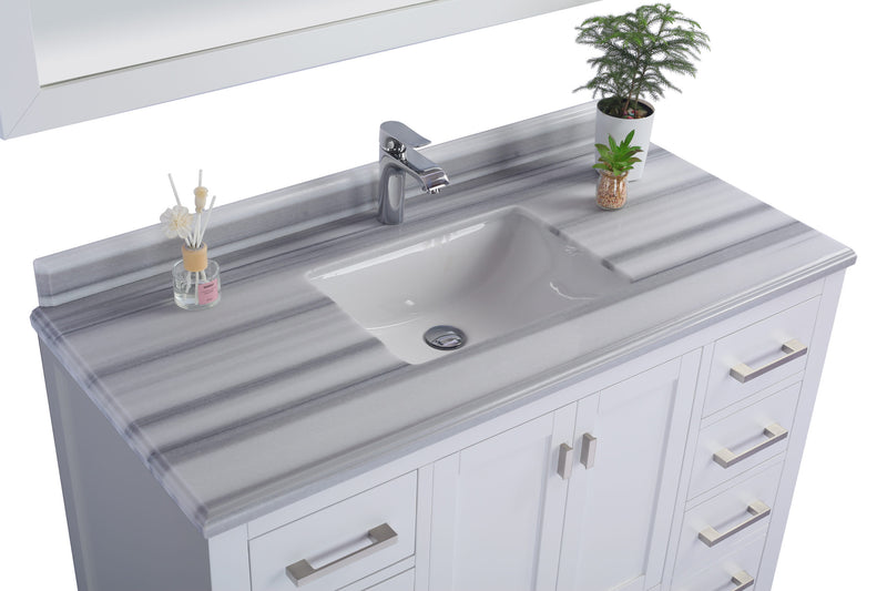 Laviva 313ANG-48W-WS Wilson 48" White Bathroom Vanity with White Stripes Marble Countertop