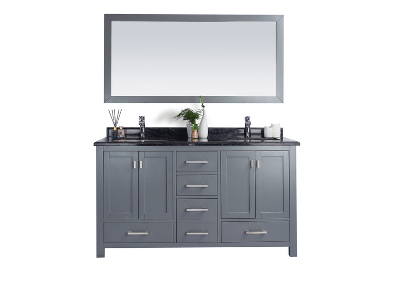 Laviva 313ANG-60G-BW Wilson 60" Grey Double Sink Bathroom Vanity with Black Wood Marble Countertop