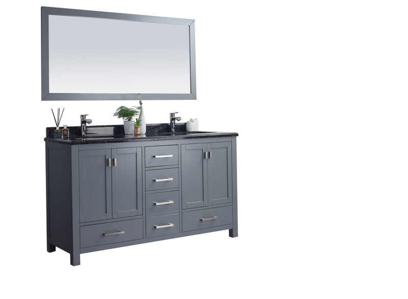 Laviva 313ANG-60G-BW Wilson 60" Grey Double Sink Bathroom Vanity with Black Wood Marble Countertop