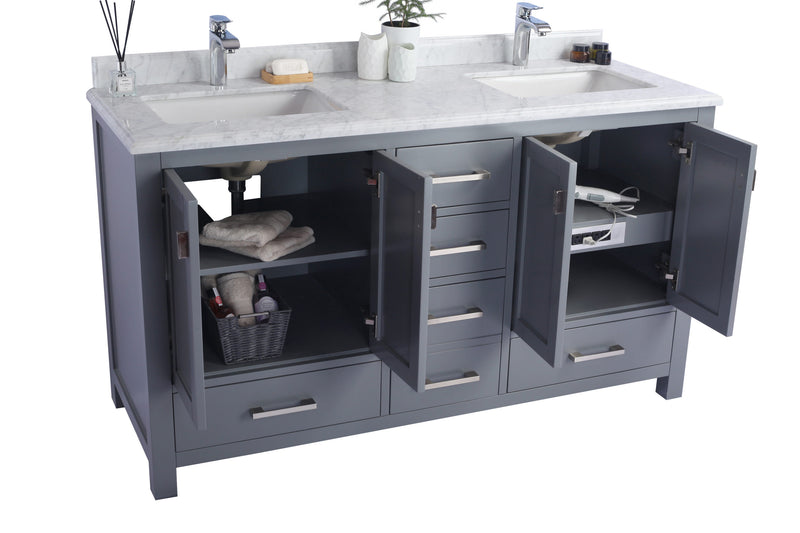 Laviva 313ANG-60G-BW Wilson 60" Grey Double Sink Bathroom Vanity with Black Wood Marble Countertop