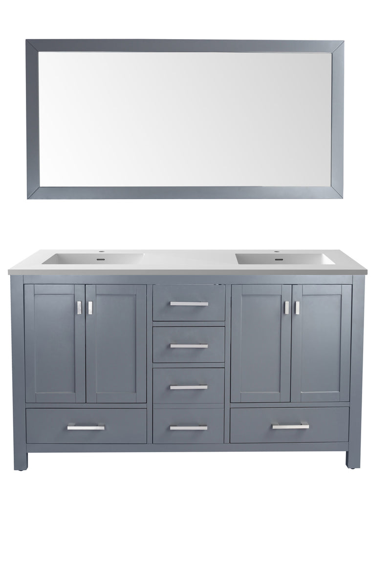 Laviva 313ANG-60G-MW Wilson 60" Grey Double Sink Bathroom Vanity with Matte White VIVA Stone Solid Surface Countertop