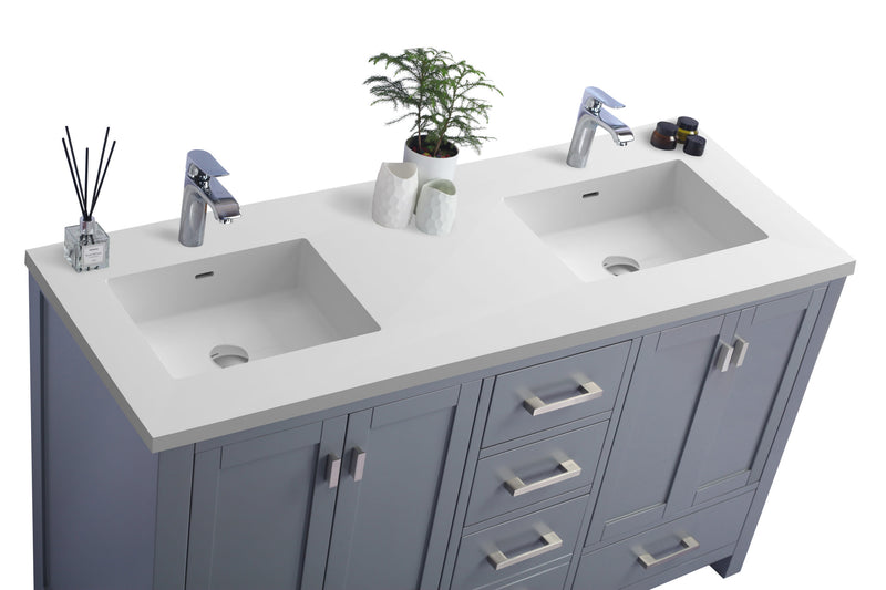 Laviva 313ANG-60G-MW Wilson 60" Grey Double Sink Bathroom Vanity with Matte White VIVA Stone Solid Surface Countertop