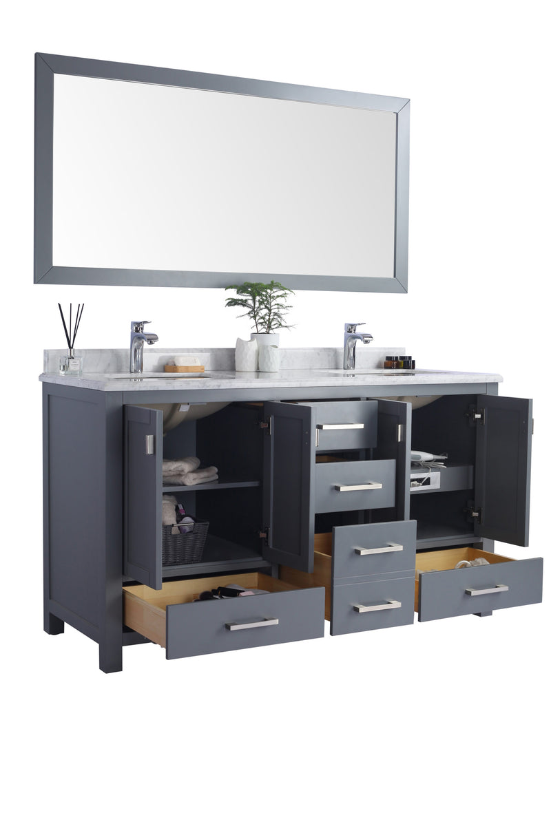 Laviva 313ANG-60G-MW Wilson 60" Grey Double Sink Bathroom Vanity with Matte White VIVA Stone Solid Surface Countertop