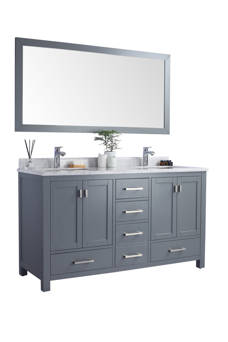 Laviva 313ANG-60G-WC Wilson 60" Grey Double Sink Bathroom Vanity with White Carrara Marble Countertop