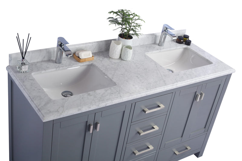 Laviva 313ANG-60G-WC Wilson 60" Grey Double Sink Bathroom Vanity with White Carrara Marble Countertop