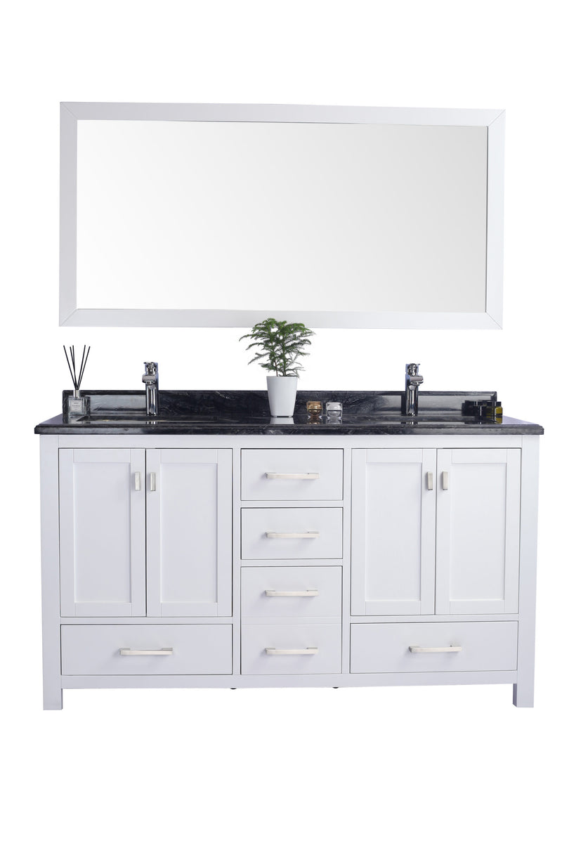 Laviva 313ANG-60W-BW Wilson 60" White Double Sink Bathroom Vanity with Black Wood Marble Countertop