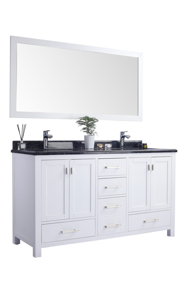 Laviva 313ANG-60W-BW Wilson 60" White Double Sink Bathroom Vanity with Black Wood Marble Countertop