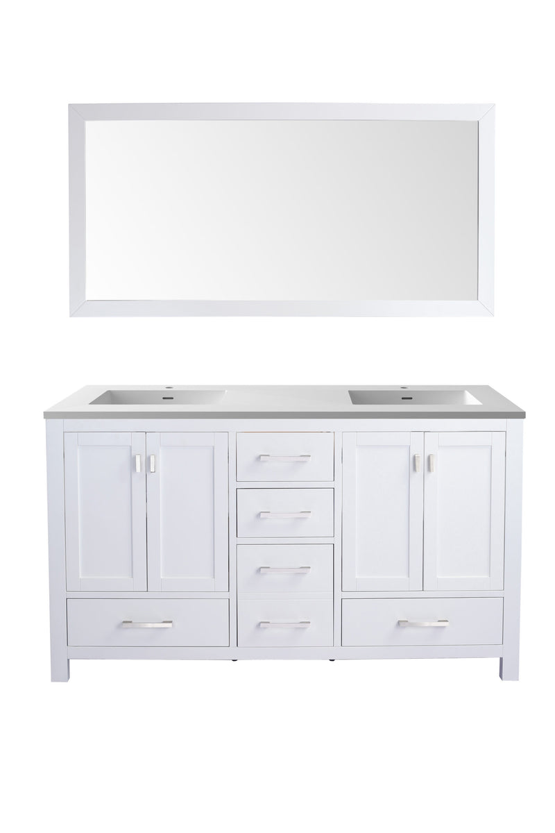 Laviva 313ANG-60W-MW Wilson 60" White Double Sink Bathroom Vanity with Matte White VIVA Stone Solid Surface Countertop