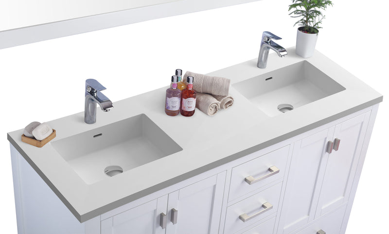 Laviva 313ANG-60W-MW Wilson 60" White Double Sink Bathroom Vanity with Matte White VIVA Stone Solid Surface Countertop