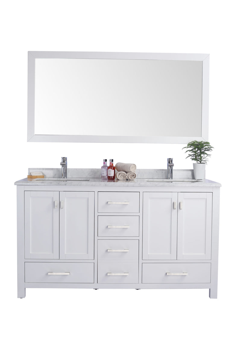 Laviva 313ANG-60W-WC Wilson 60" White Double Sink Bathroom Vanity with White Carrara Marble Countertop