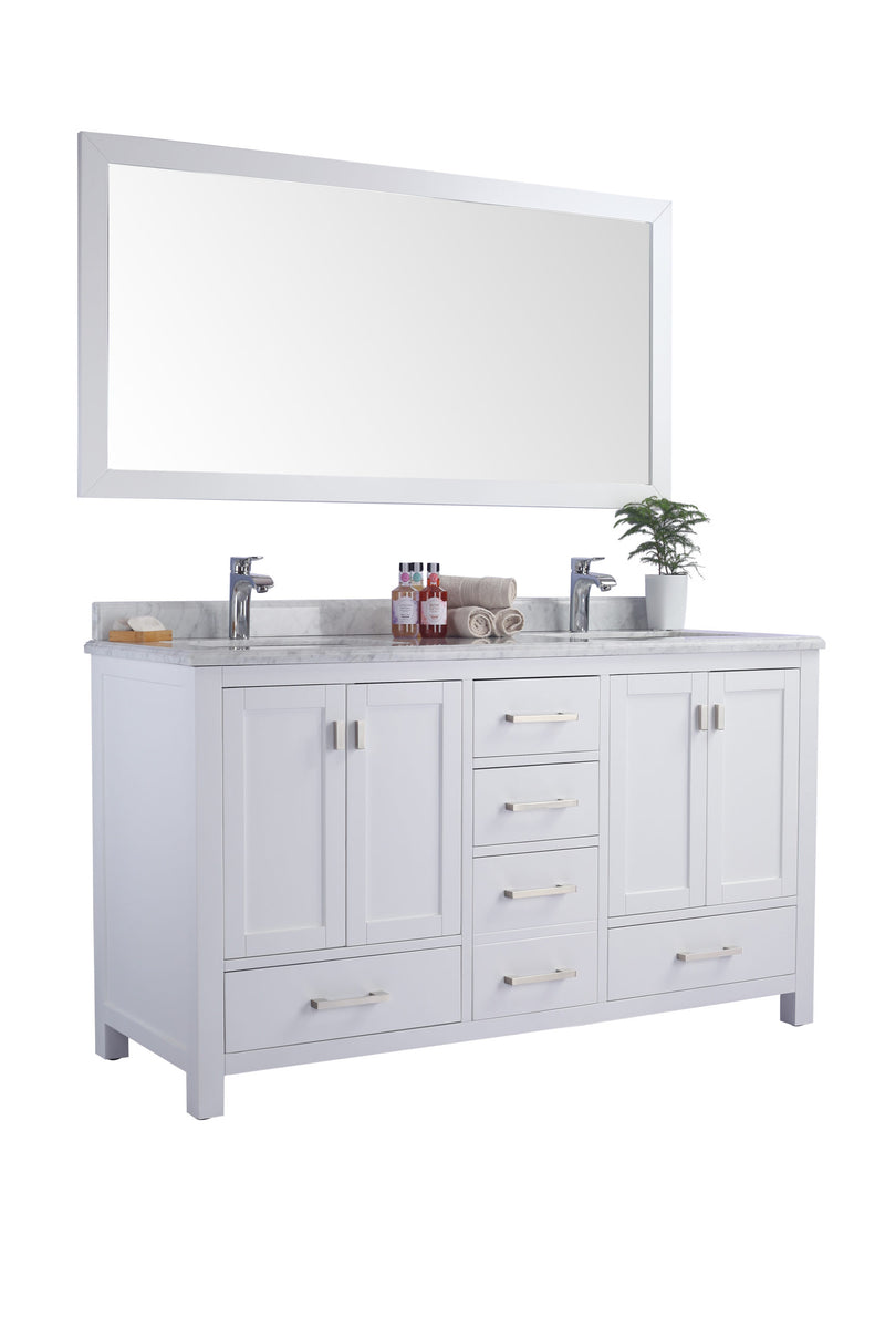 Laviva 313ANG-60W-WC Wilson 60" White Double Sink Bathroom Vanity with White Carrara Marble Countertop