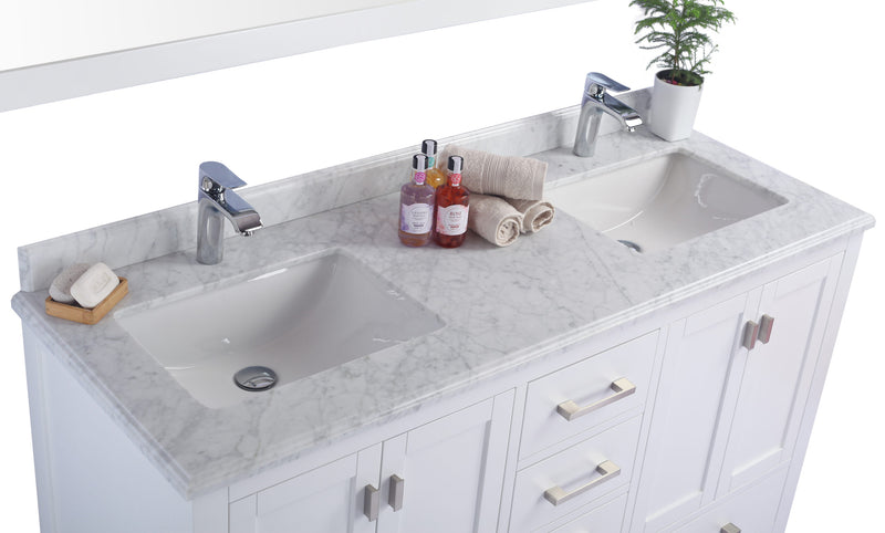 Laviva 313ANG-60W-WC Wilson 60" White Double Sink Bathroom Vanity with White Carrara Marble Countertop