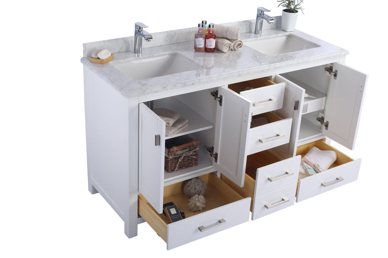 Laviva 313ANG-60W-WC Wilson 60" White Double Sink Bathroom Vanity with White Carrara Marble Countertop