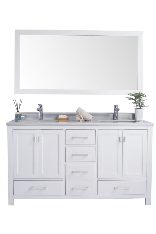 Laviva 313ANG-60W-WS Wilson 60" White Double Sink Bathroom Vanity with White Stripes Marble Countertop