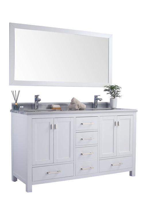 Laviva 313ANG-60W-WS Wilson 60" White Double Sink Bathroom Vanity with White Stripes Marble Countertop - view 2