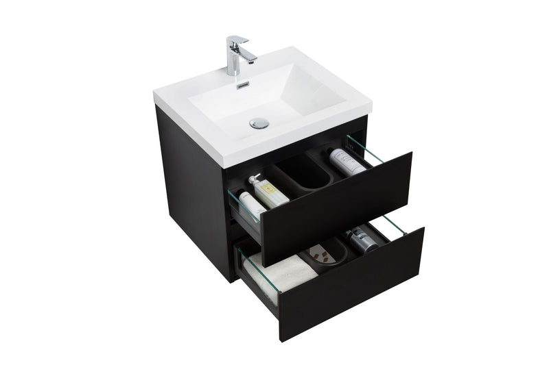 Laviva 313AUR-24MMB-GW Aurora 24" Matte Midnight Black Wall Hung Bathroom Vanity with White Acrylic Countertop - view 3