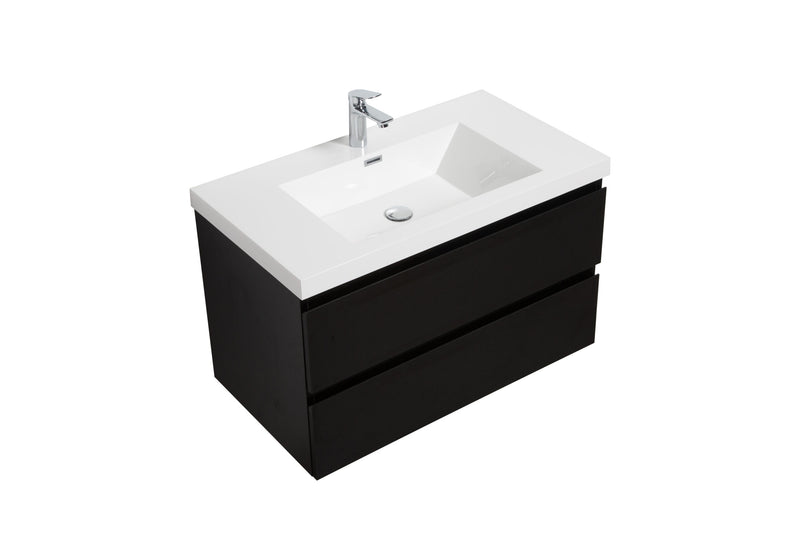 Laviva 313AUR-36MMB-GW Aurora 36" Matte Midnight Black Wall Hung Bathroom Vanity with White Acrylic Countertop - view 2