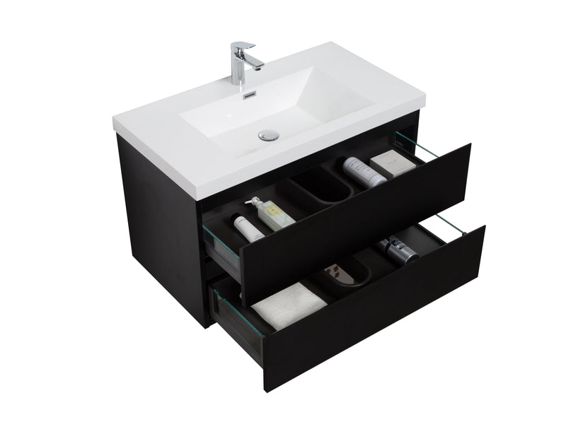 Laviva 313AUR-36MMB-GW Aurora 36" Matte Midnight Black Wall Hung Bathroom Vanity with White Acrylic Countertop - view 3