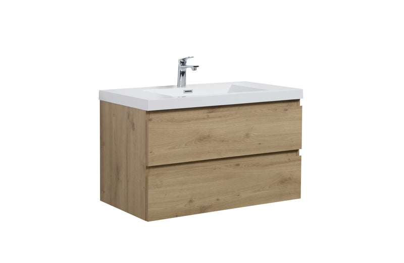 Laviva 313AUR-36SO-GW Aurora 36" Sonoma Oak Wall Hung Bathroom Vanity with White Acrylic Countertop