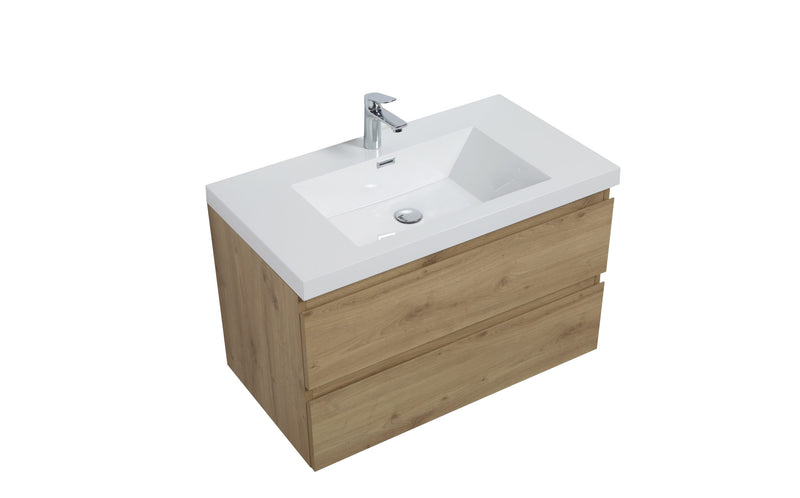 Laviva 313AUR-36SO-GW Aurora 36" Sonoma Oak Wall Hung Bathroom Vanity with White Acrylic Countertop