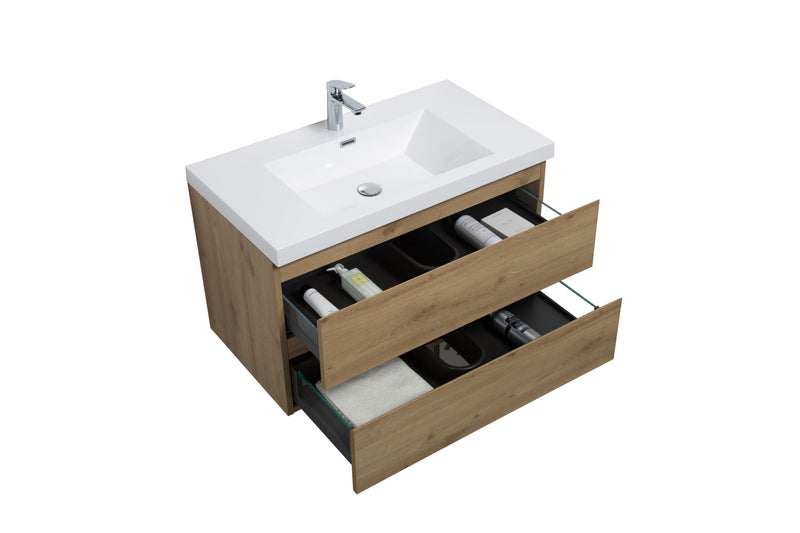 Laviva 313AUR-36SO-GW Aurora 36" Sonoma Oak Wall Hung Bathroom Vanity with White Acrylic Countertop