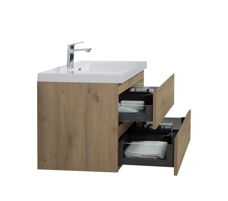 Laviva 313AUR-36SO-GW Aurora 36" Sonoma Oak Wall Hung Bathroom Vanity with White Acrylic Countertop