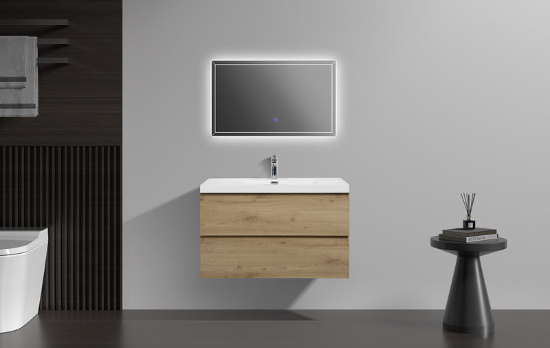 Laviva 313AUR-36SO-GW Aurora 36" Sonoma Oak Wall Hung Bathroom Vanity with White Acrylic Countertop