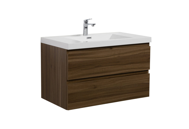 Laviva 313AUR-36SW-GW Aurora 36" Smokey Walnut Wall Hung Bathroom Vanity