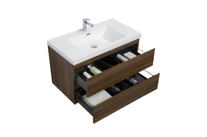 Laviva 313AUR-36SW-GW Aurora 36" Smokey Walnut Wall Hung Bathroom Vanity with White Acrylic Countertop - view 3
